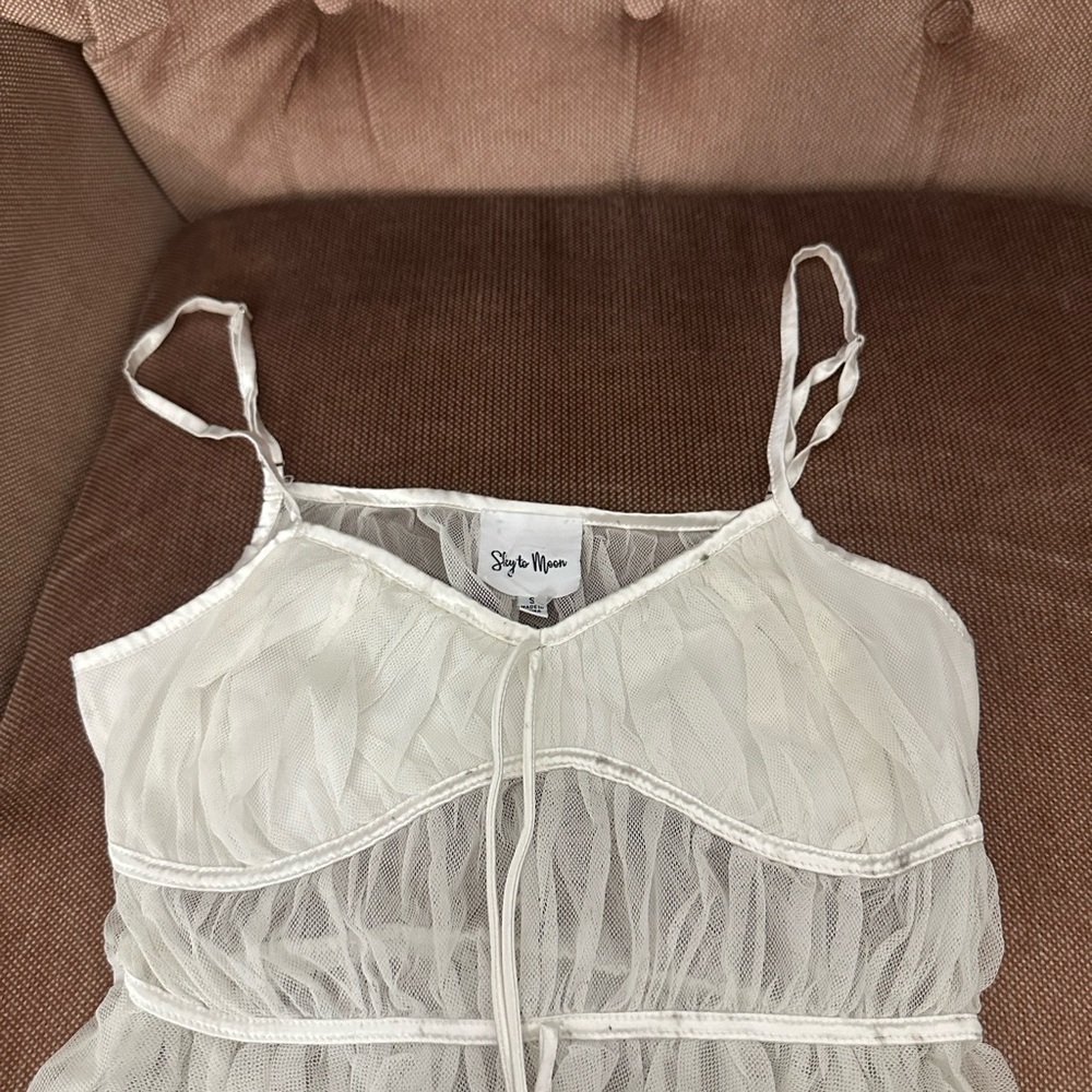Style Moon White Sheer Ruffle Top - Picture 2 of 4